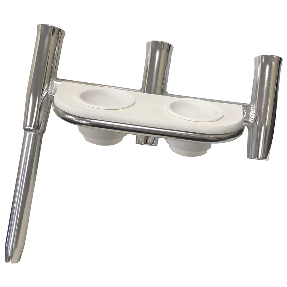 Tigress Offset Triple Rod Holder wCup Holders  Starboard Side  Polished Aluminum