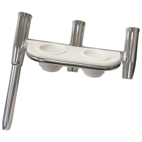 Tigress Offset Triple Rod Holder wCup Holders  Starboard Side  Polished Aluminum