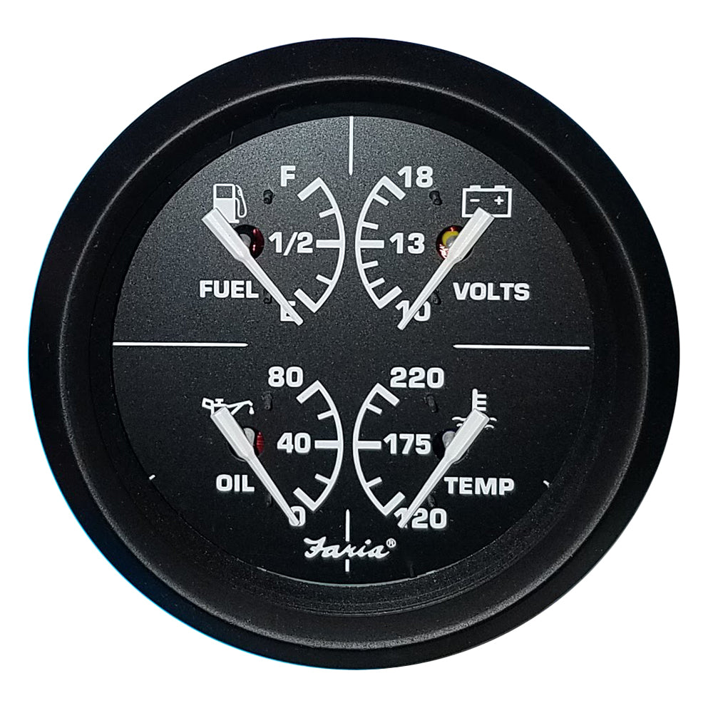 Faria Euro Black 4 Multifunction Gauge  VoltFuelOilWater Temperature