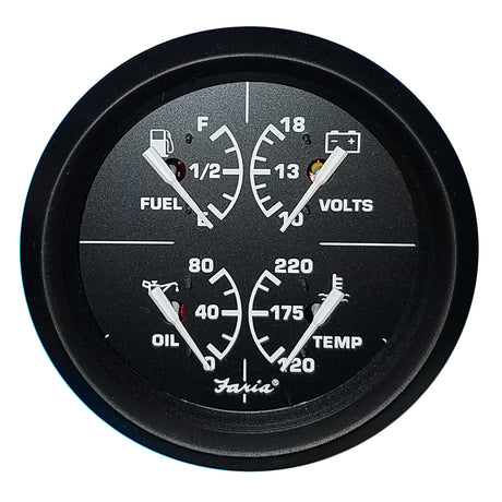 Faria Euro Black 4 Multifunction Gauge  VoltFuelOilWater Temperature