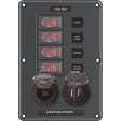 Blue Sea 4321 Circuit Breaker Switch Panel 4 Position  Gray w12V Socket  Dual USB
