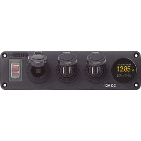 Blue Sea 4368 Water Resistant USB Accessory Panel  12V Socket 2x 21A Dual USB Chargers Mini Voltmeter