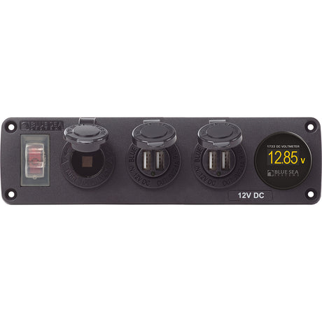 Blue Sea 4368 Water Resistant USB Accessory Panel  12V Socket 2x 21A Dual USB Chargers Mini Voltmeter