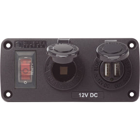 Blue Sea 4363 Water Resistant USB Accessory Panels  15A Circuit Breaker 12V Socket 21A Dual USB Charger