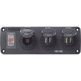 Blue Sea 4365 Water Resistant USB Accessory Panel  15A Circuit Breaker 12V Socket 2x 21A Dual USB Chargers