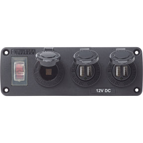 Blue Sea 4365 Water Resistant USB Accessory Panel  15A Circuit Breaker 12V Socket 2x 21A Dual USB Chargers