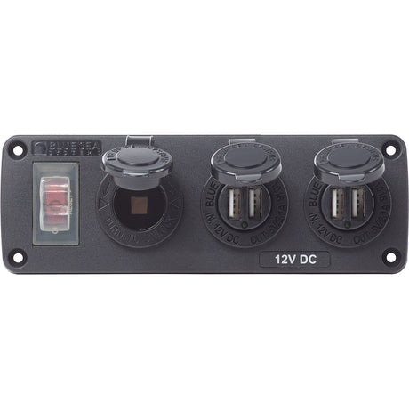 Blue Sea 4365 Water Resistant USB Accessory Panel  15A Circuit Breaker 12V Socket 2x 21A Dual USB Chargers