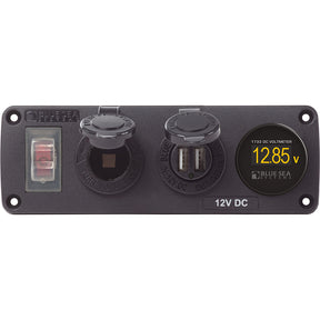 Blue Sea 4366 Water Resistant USB Accessory Panel  Circuit Breaker 12V Socket Dual USB Charger Mini Voltmeter