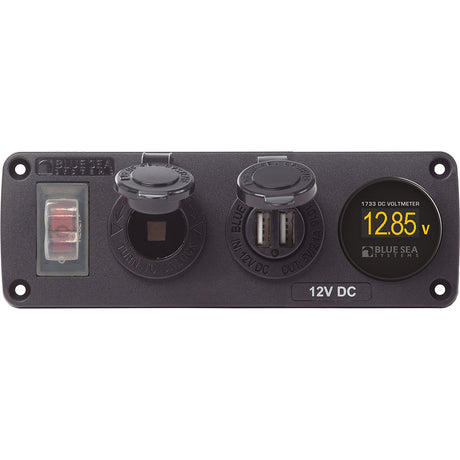 Blue Sea 4366 Water Resistant USB Accessory Panel  Circuit Breaker 12V Socket Dual USB Charger Mini Voltmeter