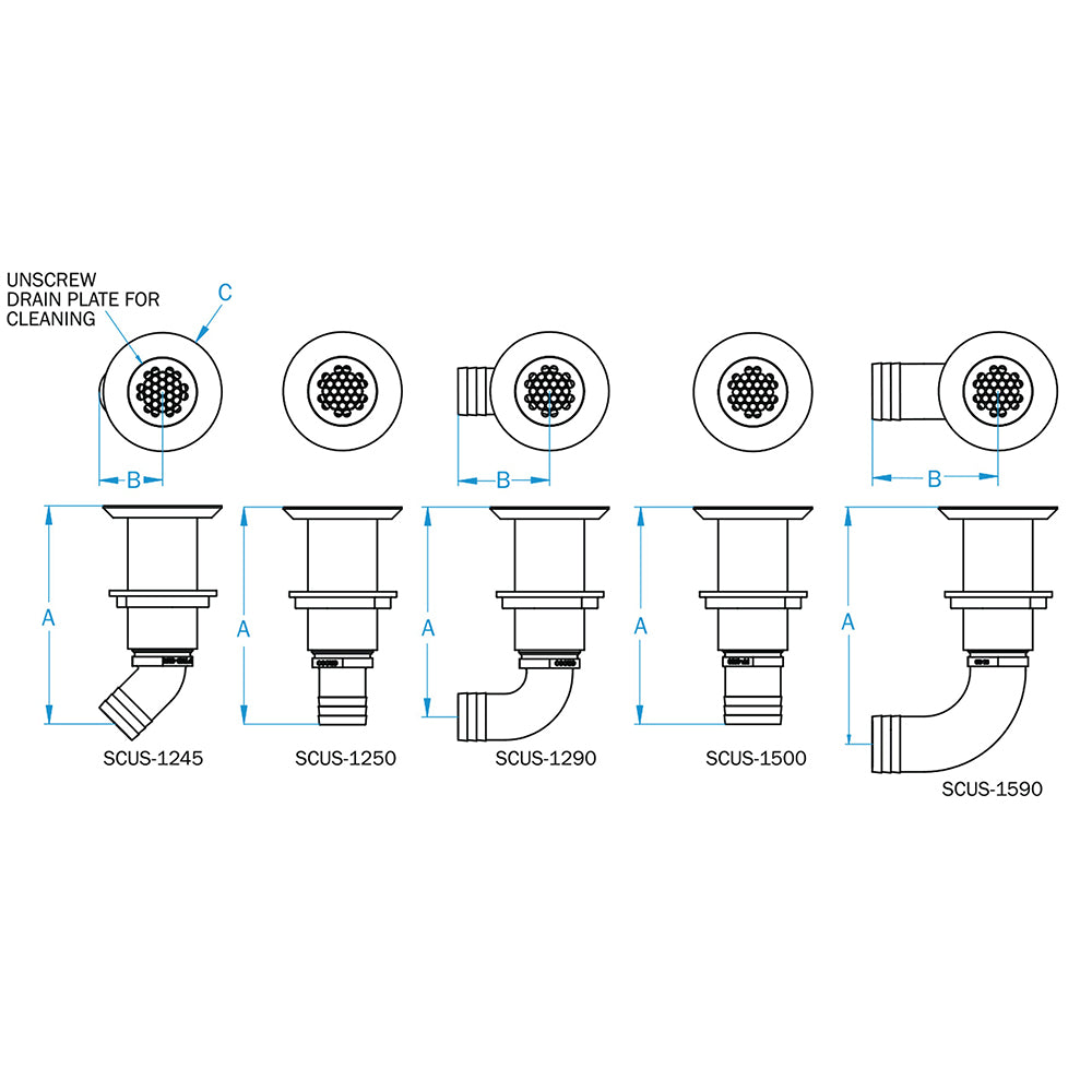 GROCO Deck Scupper 90 Degree 112 Hose Connection