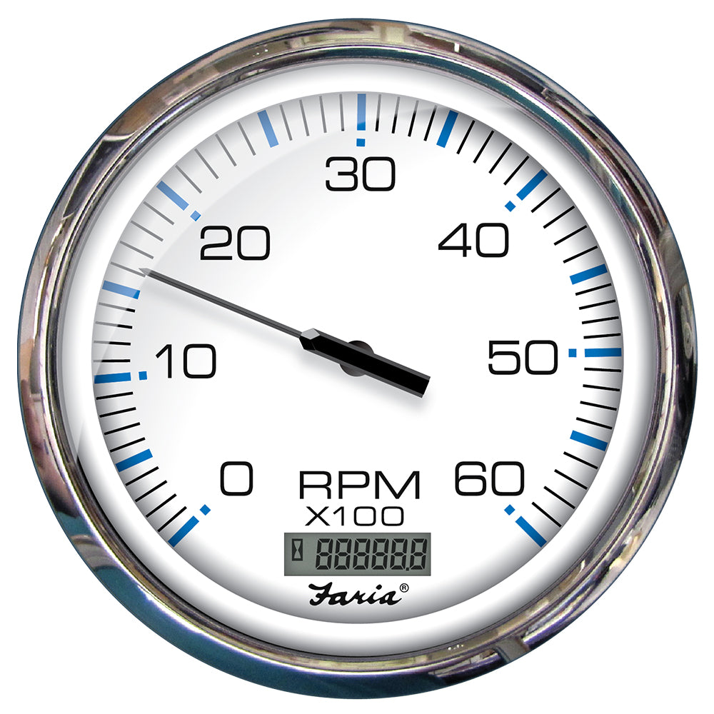 Faria Chesapeake White SS 5 Tachometer wDigital Hourmeter  6000 RPM Gas Inboard
