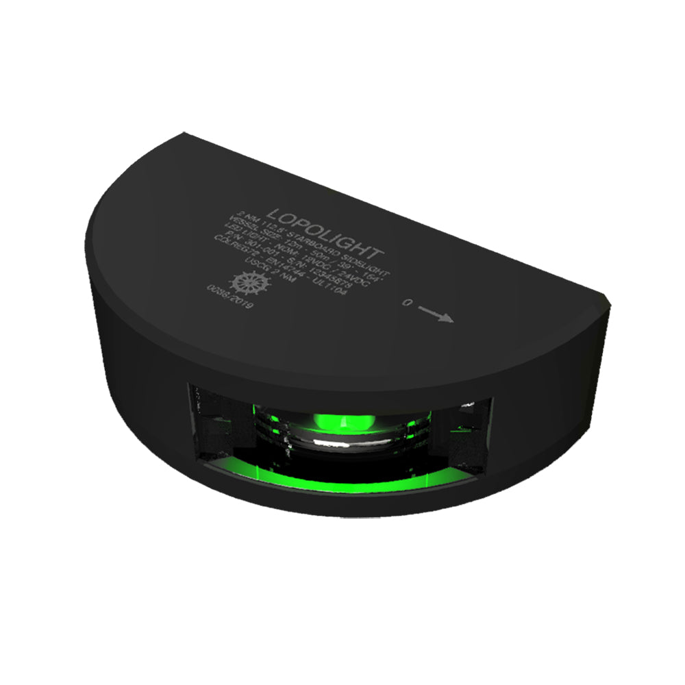 Lopolight Series 301001  Starboard Sidelight  2NM  Vertical Mount  Green  Black Housing