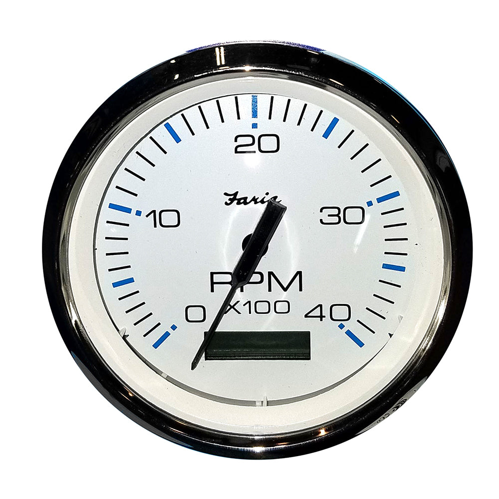 Faria Chesapeake White SS 4 Tachometer wHourmeter 4000 RPM Diesel Mech Takeoff  Var Ratio Alt
