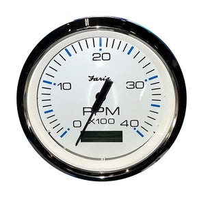 Faria Chesapeake White SS 4 Tachometer wHourmeter 4000 RPM Diesel Mech Takeoff  Var Ratio Alt
