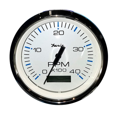 Faria Chesapeake White SS 4 Tachometer wHourmeter 4000 RPM Diesel Mech Takeoff  Var Ratio Alt