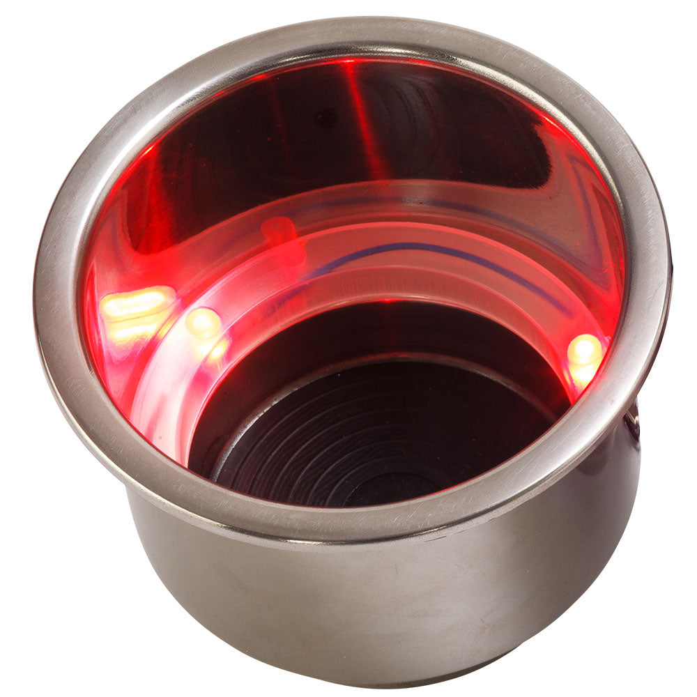 SeaDog LED Flush Mount Combo Drink Holder wDrain Fitting  Red LED