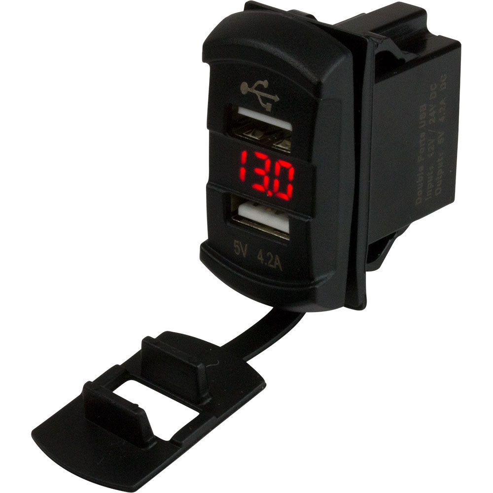 SeaDog Dual USB Rocker Switch Style Voltmeter wHidden Display