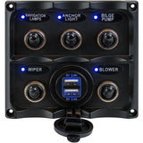 SeaDog Water Resistant Toggle Switch Panel wUSB Power Socket  5 Toggle