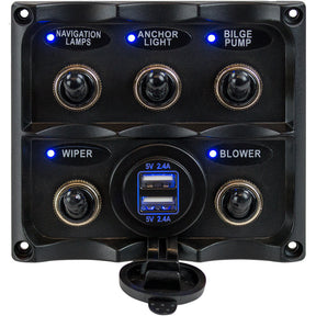 SeaDog Water Resistant Toggle Switch Panel wUSB Power Socket  5 Toggle