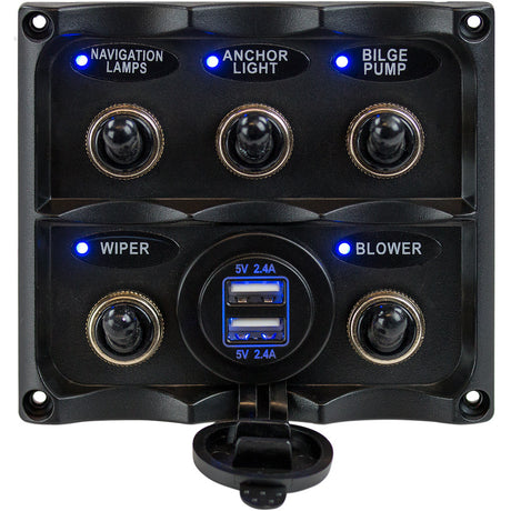 SeaDog Water Resistant Toggle Switch Panel wUSB Power Socket  5 Toggle
