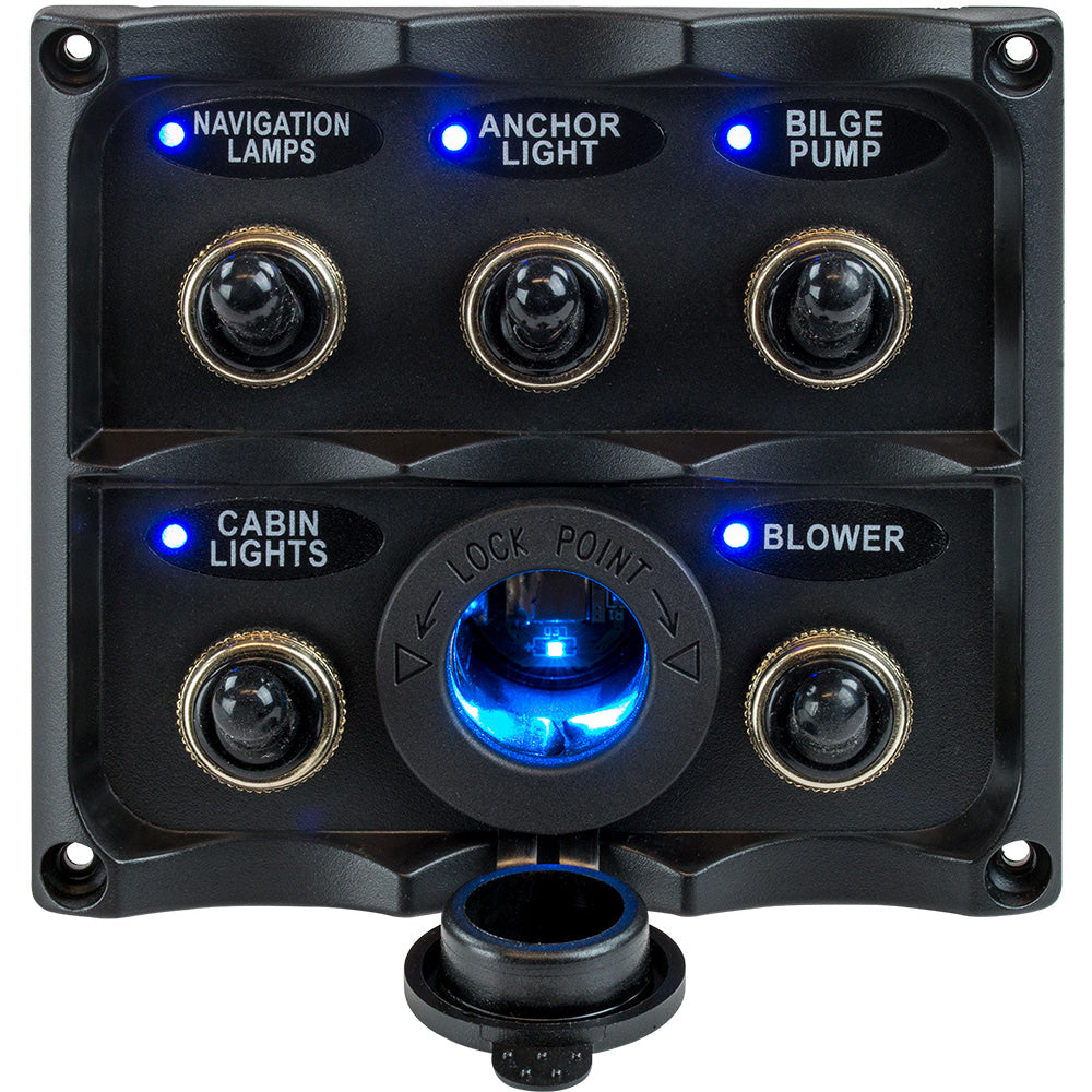 SeaDog Water Resistant Toggle Switch Panel wLED Power Socket  5 Toggle