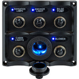 SeaDog Water Resistant Toggle Switch Panel wLED Power Socket  5 Toggle