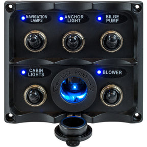 SeaDog Water Resistant Toggle Switch Panel wLED Power Socket  5 Toggle