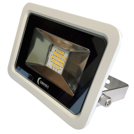 Lunasea 10W Slimline LED Floodlight 120VAC Only Cool White 1200 Lumens 3 Cord  White Housing