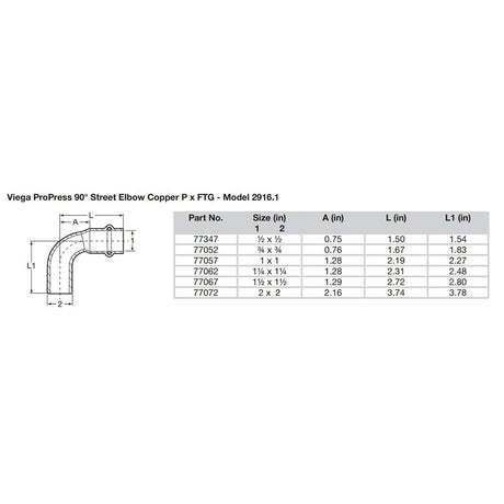 Viega ProPress 2  90 Copper Elbow  StreetPress Connection  Smart Connect Technology