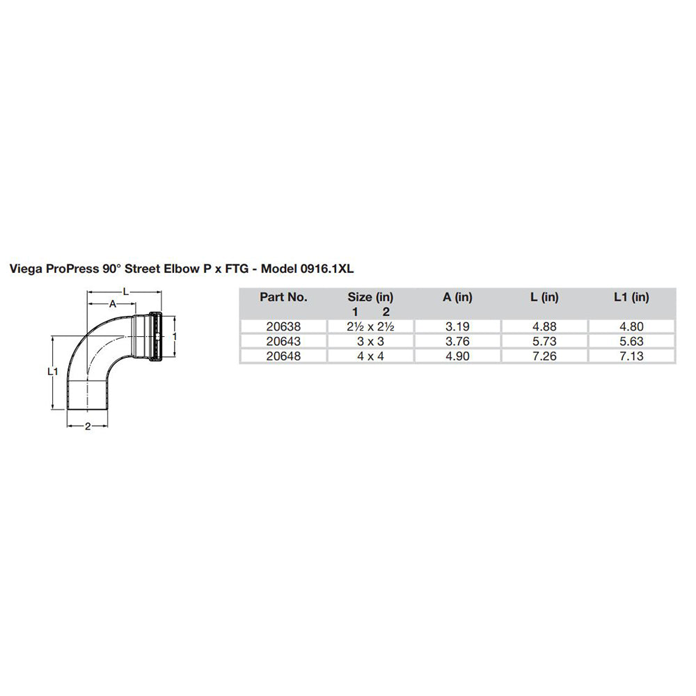 Viega ProPress 212  90 Copper Elbow  StreetPress Connection  Smart Connect Technology