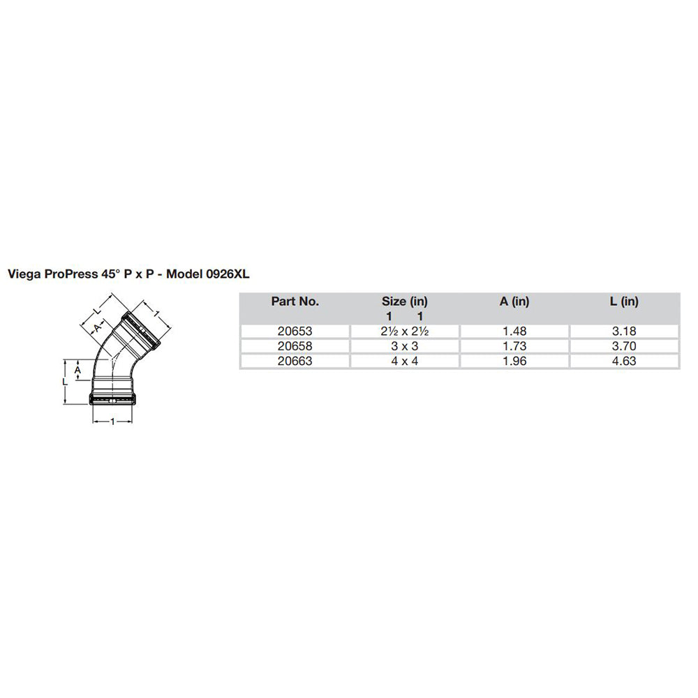 Viega ProPress 212  45 Copper Elbow  Double Press Connection  Smart Connect Technology