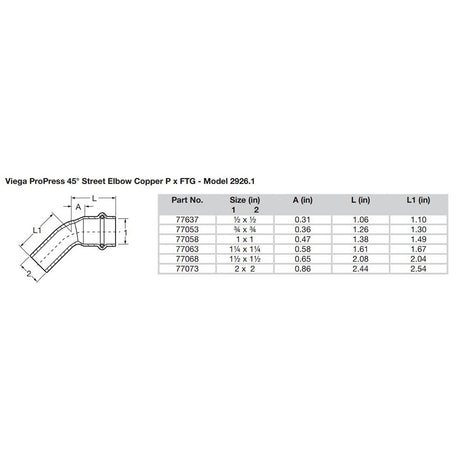 Viega ProPress 2 45 Copper Elbow  StreetPress Connection  Smart Connect Technology