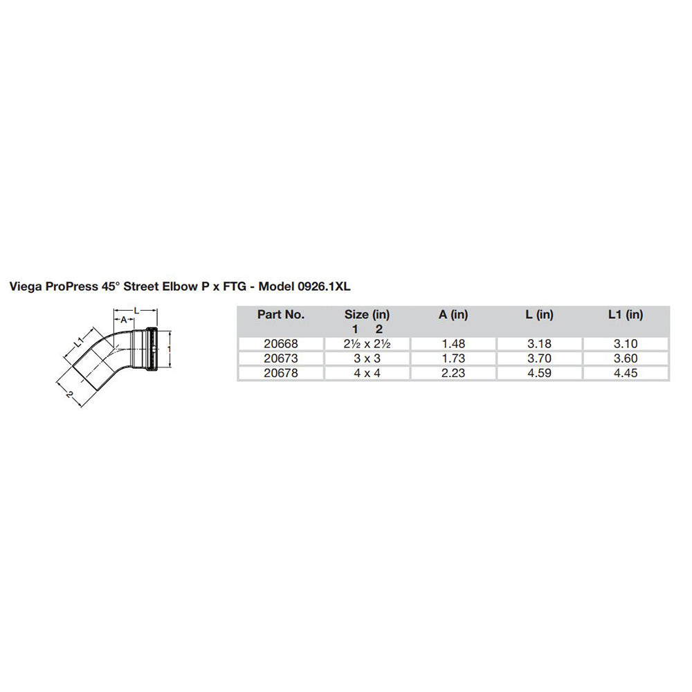 Viega ProPress  212  45 Copper Elbow  StreetPress Connection  Smart Connect Technology