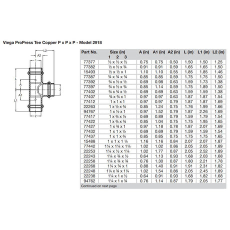 Viega ProPress 114 Copper Tee  Triple Press Connection  Smart Connect Technology