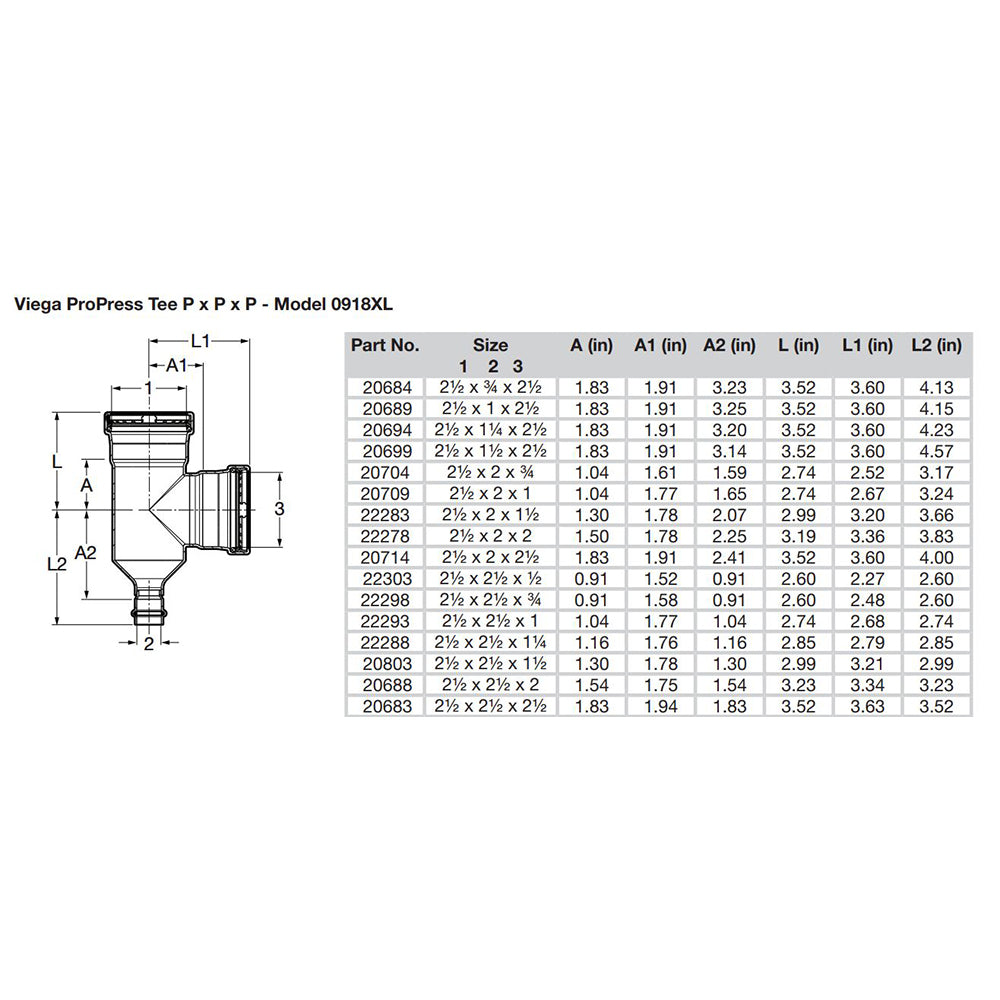 Viega ProPress 212 Copper Tee  Triple Press Connection  Smart Connect Technology