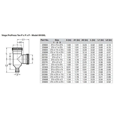 Viega ProPress 212 Copper Tee  Triple Press Connection  Smart Connect Technology