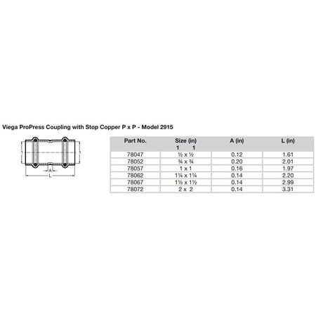 Viega ProPress 114 Copper Coupling wStop  Double Press Connection  Smart Connect Technology