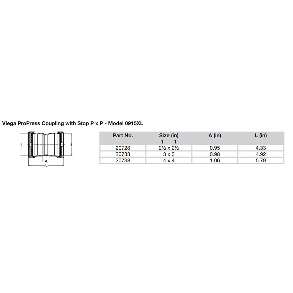 Viega ProPress 212 Copper Coupling wStop Double Press Connection  Smart Connect Technology