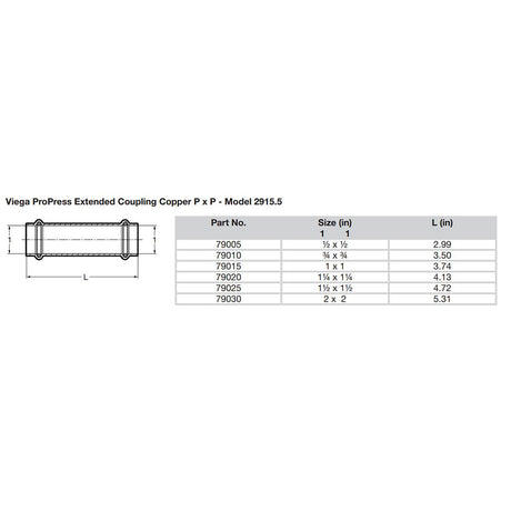 Viega ProPress 2 Extended Coupling wo Stop  Double Press Connection  Smart Connect Technology