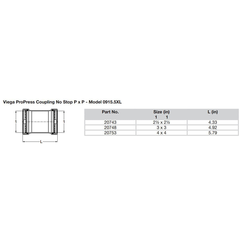 Viega ProPress 212 Copper Coupling wo Stop  Double Press Connection  Smart Connect Technology