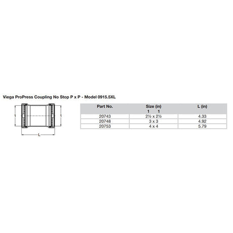 Viega ProPress 212 Copper Coupling wo Stop  Double Press Connection  Smart Connect Technology