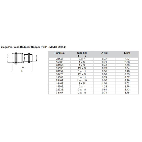 Viega ProPress 112 x 1 Copper Reducer  Double Press Connection  Smart Connect Technology