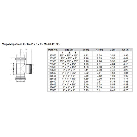 Viega MegaPress 3 Carbon Steel Tee wFKM  Triple Press Connection  Smart Connect Technology