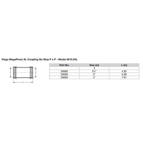 Viega MegaPress 3 Carbon Steel Coupling wo Stop wFMK  Double Press Connection  Smart Connect Technology