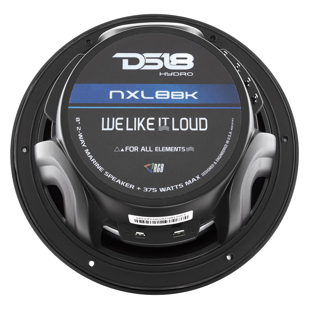 DS18 HYDRO 8 2Way Marine Speakers wRGB LED Lights 375W  Matte Black