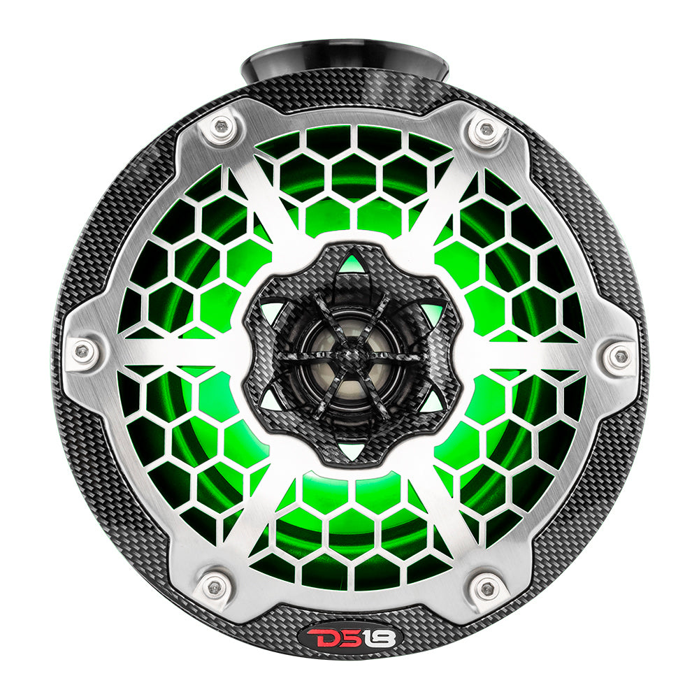 DS18 HYDRO 65 Compact Wakeboard Pod Tower Speaker wRGB LED Lights  375W  Black Carbon Fiber