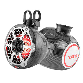 DS18 HYDRO 65 Compact Wakeboard Pod Tower Speaker wRGB LED Lights  375W  Black Carbon Fiber