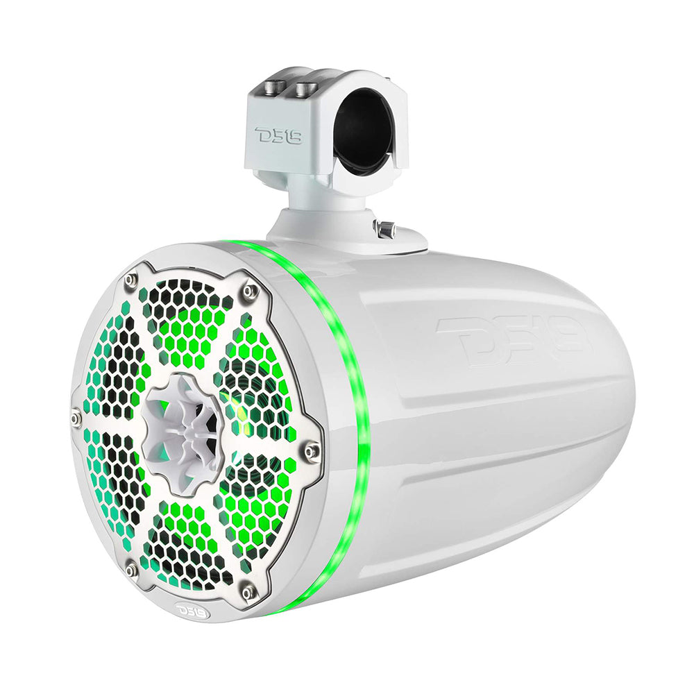 DS18 Hydro 65 Neodymium Wakeboard Speakers with 1 Driver and RGB LED Lights  450W  White