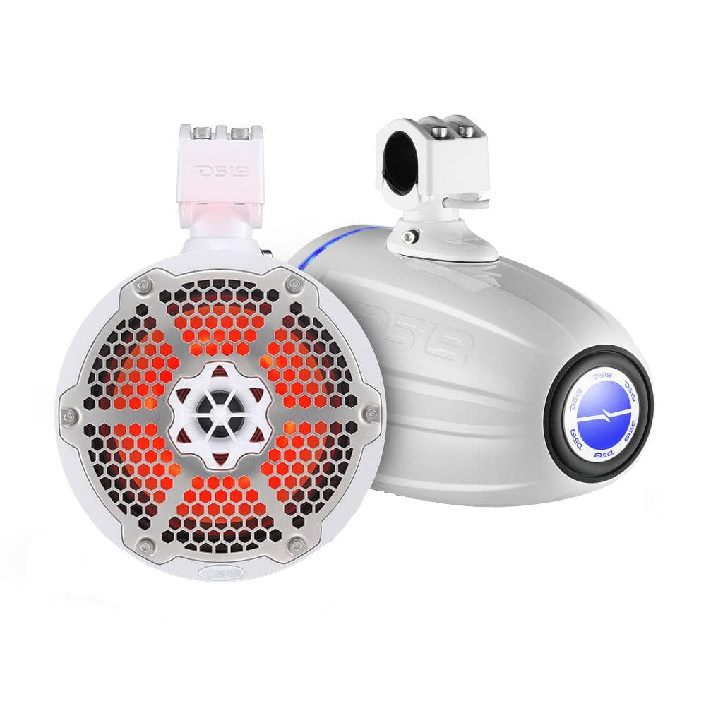 DS18 Hydro 65 Neodymium Wakeboard Speakers with 1 Driver and RGB LED Lights  450W  White