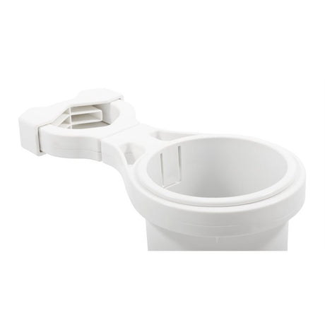 Camco ClampOn Rail Mounted Cup Holder  Small for Up to 114 Rail  White